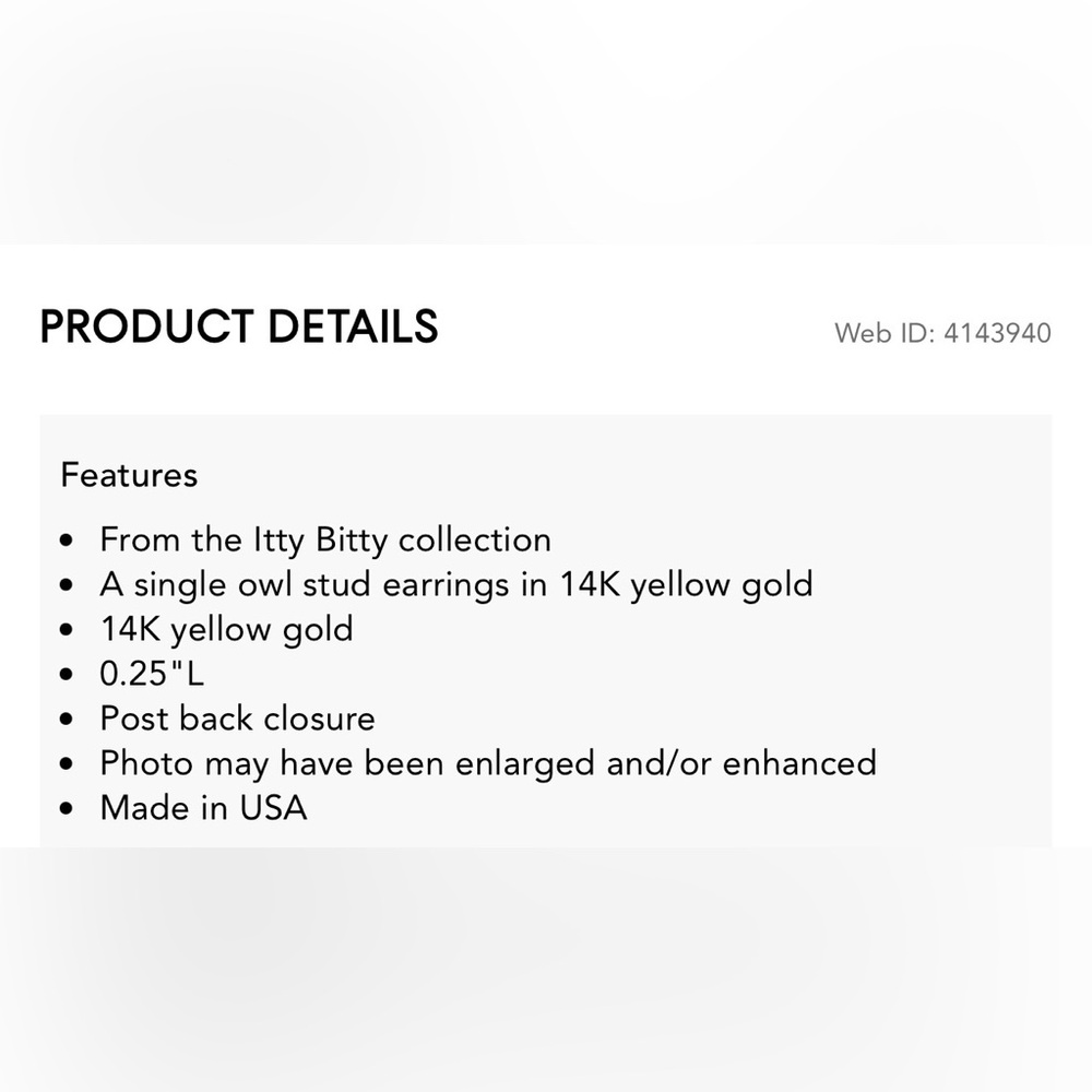 Zoë Chicco 14K Yellow Gold Itty Bitty Symbols Owl Single Stud Earring - Picture 7 of 8